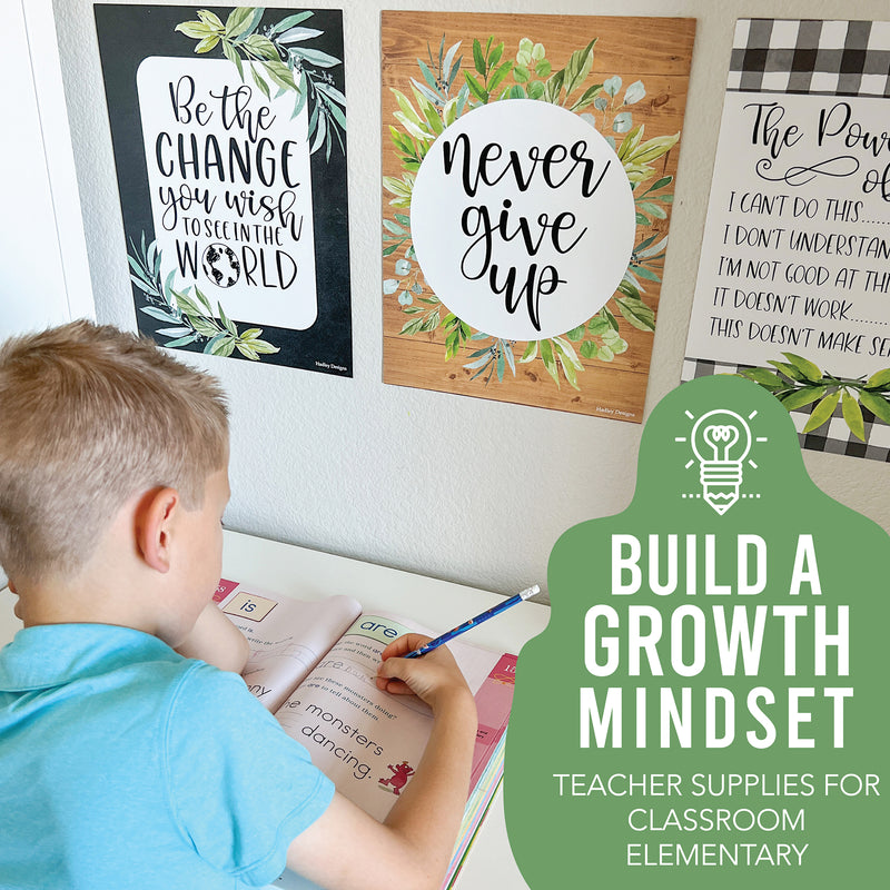 Boho Farmhouse Growth Mindset Classroom Decor Posters, Set of 9