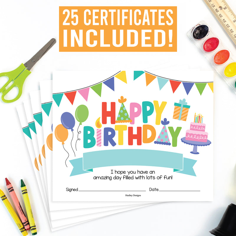 Colorful Birthday Certificates 25ct
