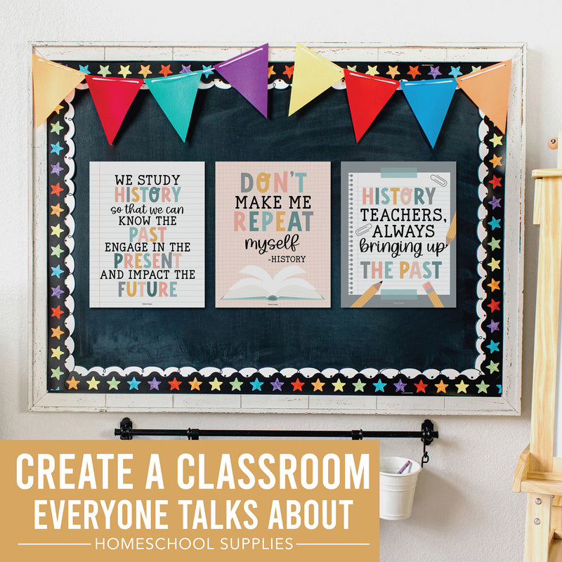 Boho History Bulletin Board Classroom Decor Posters, Set of 6