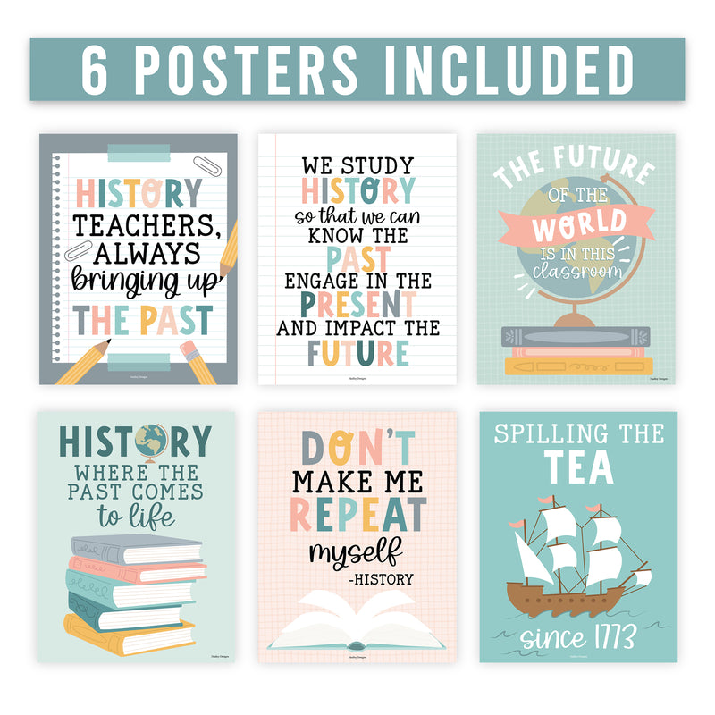 Boho History Bulletin Board Classroom Decor Posters, Set of 6