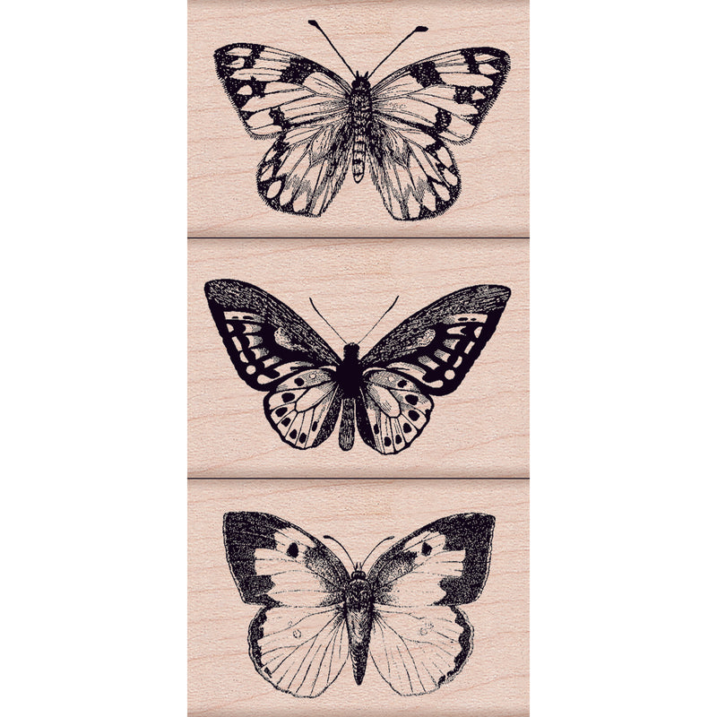 3 Artistic Butterflies Stamp Set Wood