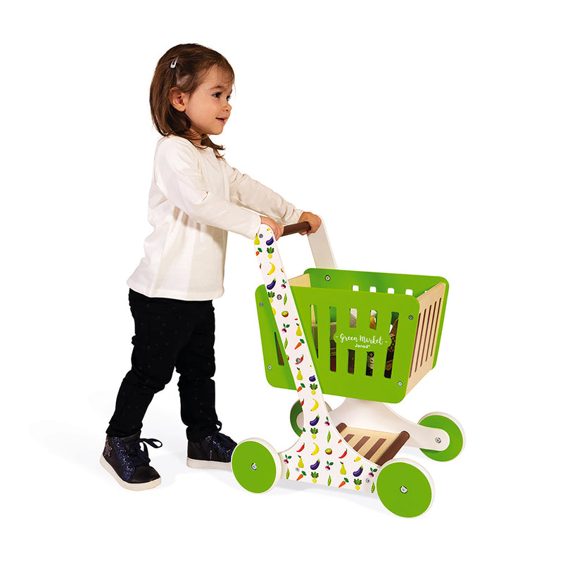 Green Market Wooden Shopping Trolly