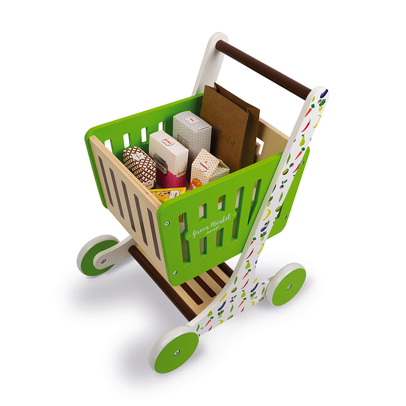 Green Market Wooden Shopping Trolly