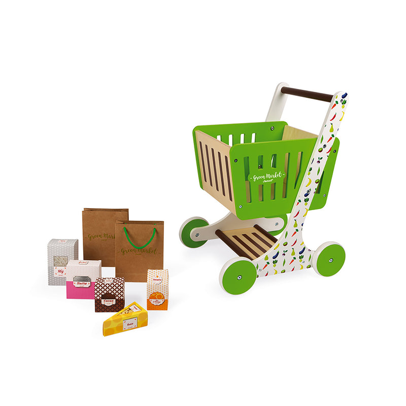 Green Market Wooden Shopping Trolly