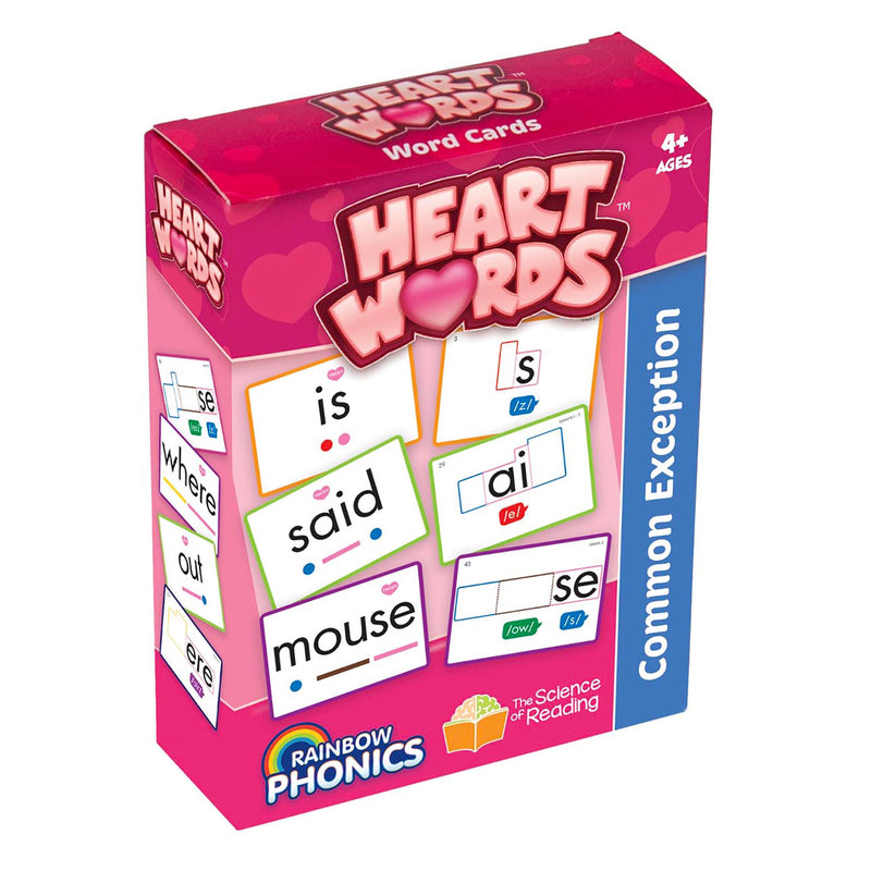 Rainbow Phonics Heart Word Cards, Common Exception Words