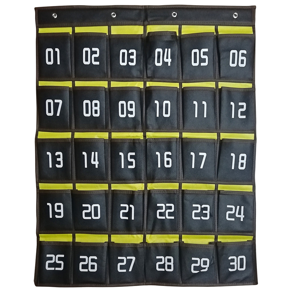 Hanging Cell Phone Pocket Storage Classroom Organizer, 30-Pockets, Black/Yellow