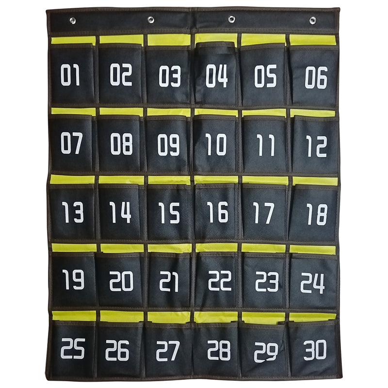 Hanging Cell Phone Pocket Storage Classroom Organizer, 30-Pockets, Black/Yellow