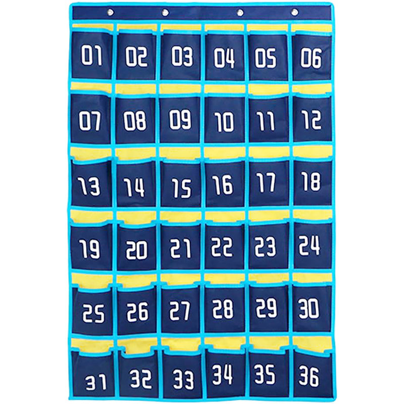 Hanging Cell Phone Pocket Storage Classroom Organizer, 36-Pockets, Blue/Yellow