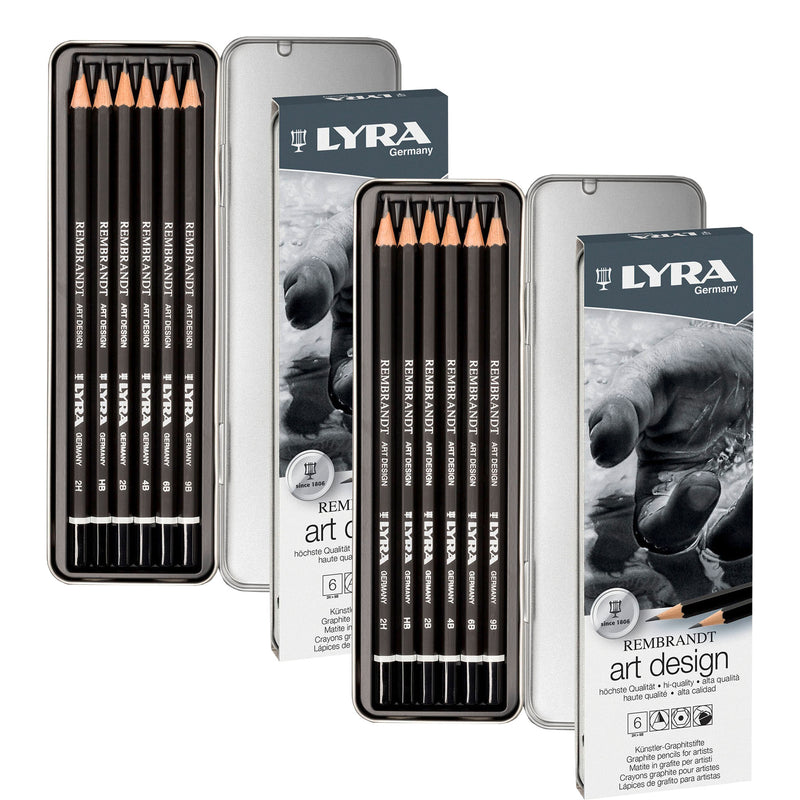 Rembrandt Art Design Graphite Drawing Pencil Set Tin, Assorted Colors, 6 Per Set, 2 Sets