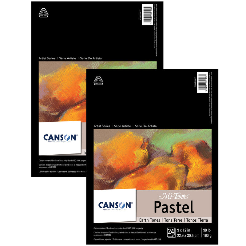 Artist Series Mi-Teintes Pastel Pad, Earth Tones, Foldover Binding, 24 Sheet, 9x12 inch, Pack of 2