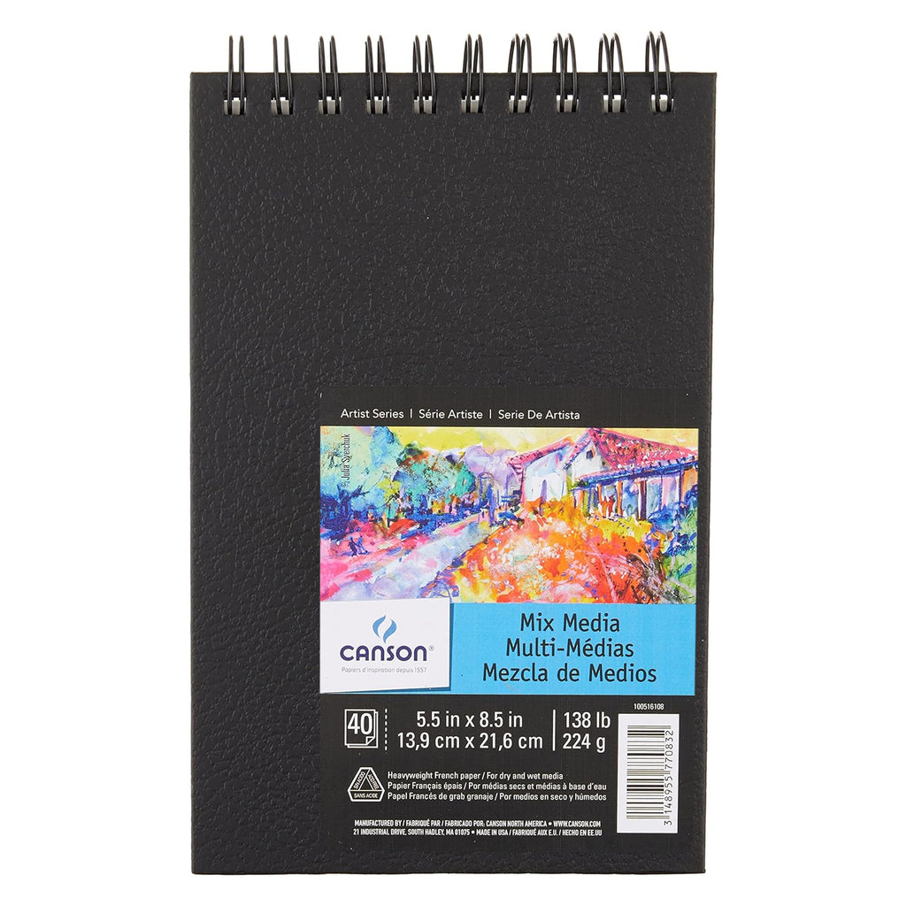 Mixed Media Art Book 14x21.6in Blk Canson Artist 40 Sheets Wire