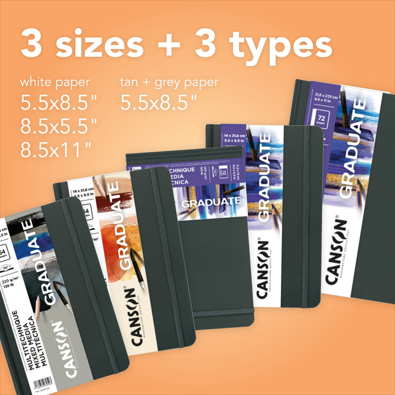 Graduate Mixed Media Art Book, Hard Cover Binding, 36 Sheet, 5.5x8.5 inch, Pack of 5
