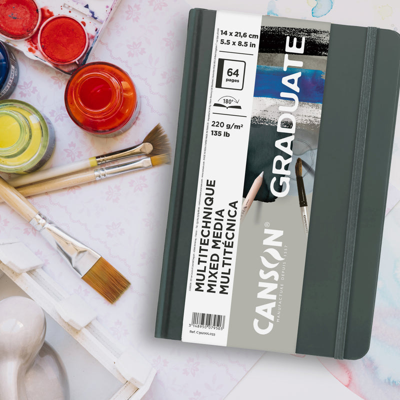 Mixed Media Art Book 5.5x8.5in Gray Canson Graduate 32 Sheets Hard