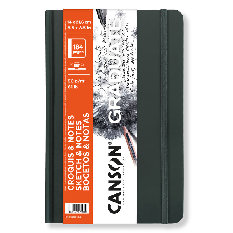 Sketch & Notes Art Bk Dk Gray Hard 5.5x8.5in Canson Graduate 92 Shts