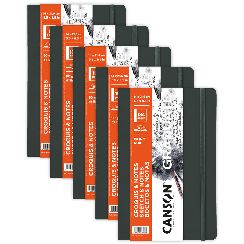 Graduate Sketch & Notes Art Book, Dark Gray, Soft Cover Binding, 92 Sheet, 5.5x8.5 inch, Pack of 5