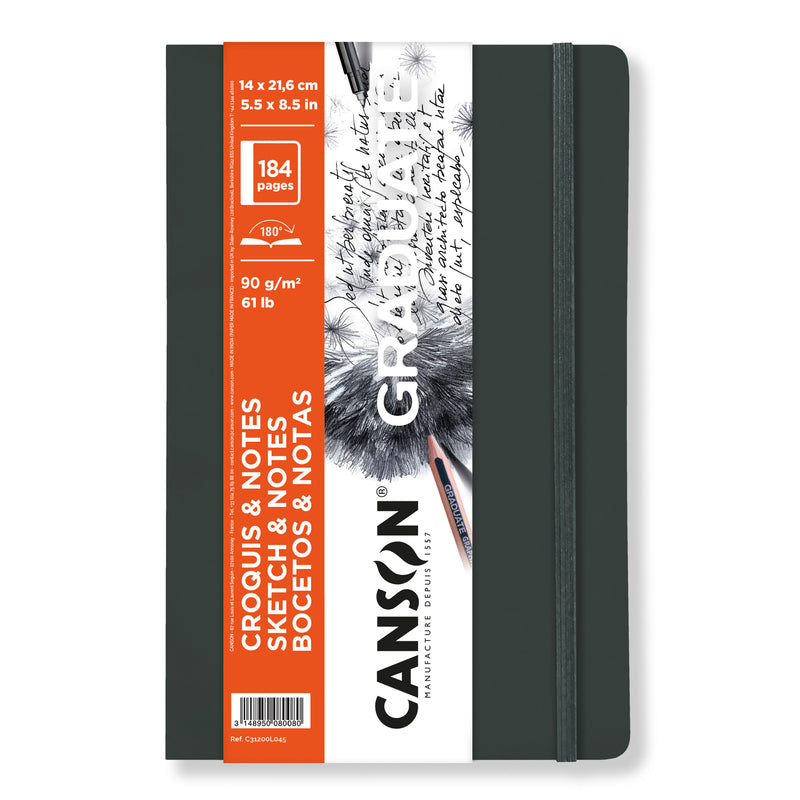 Sketch & Notes Art Bk Dk Gray Soft 5.5x8.5in Canson Graduate 92 Shts