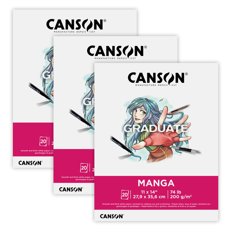 Graduate Manga Pad, Foldover Binding, 20 Sheet, 11x14 inch, Pack of 3