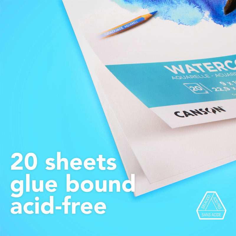Watercolor Pad 9x12in Foldover Canson Graduate 20 Sheets