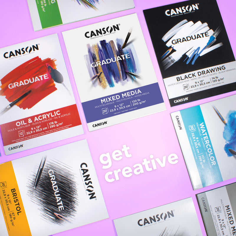 Mixed Media Pad 9x12 Blk Foldover Canson Graduate 12 Sheets