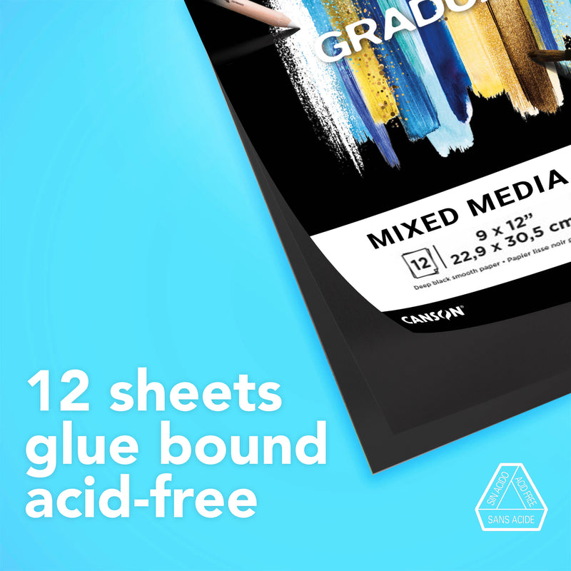 Mixed Media Pad 9x12 Blk Foldover Canson Graduate 12 Sheets