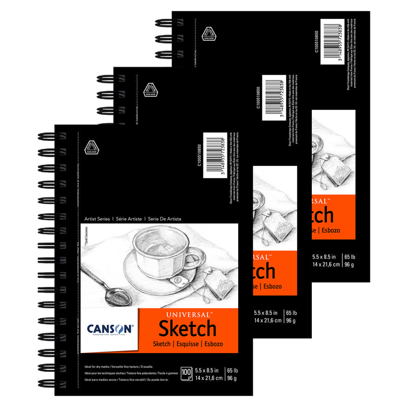 Artist Series Universal Sketch Pad, Side Wire Binding, 100 Sheet, 5.5x8.5 inch, Pack of 3
