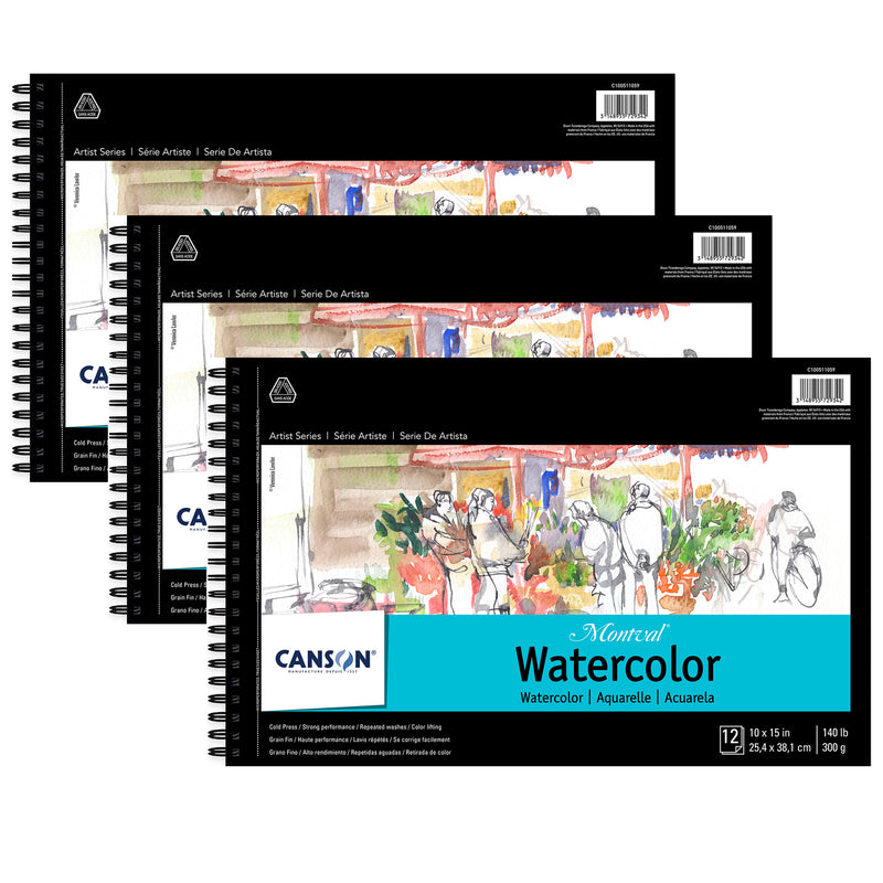 Artist Series Montval Watercolor Pad, Side Wire Binding, 12 Sheet, 10x15 inch, Pack of 3
