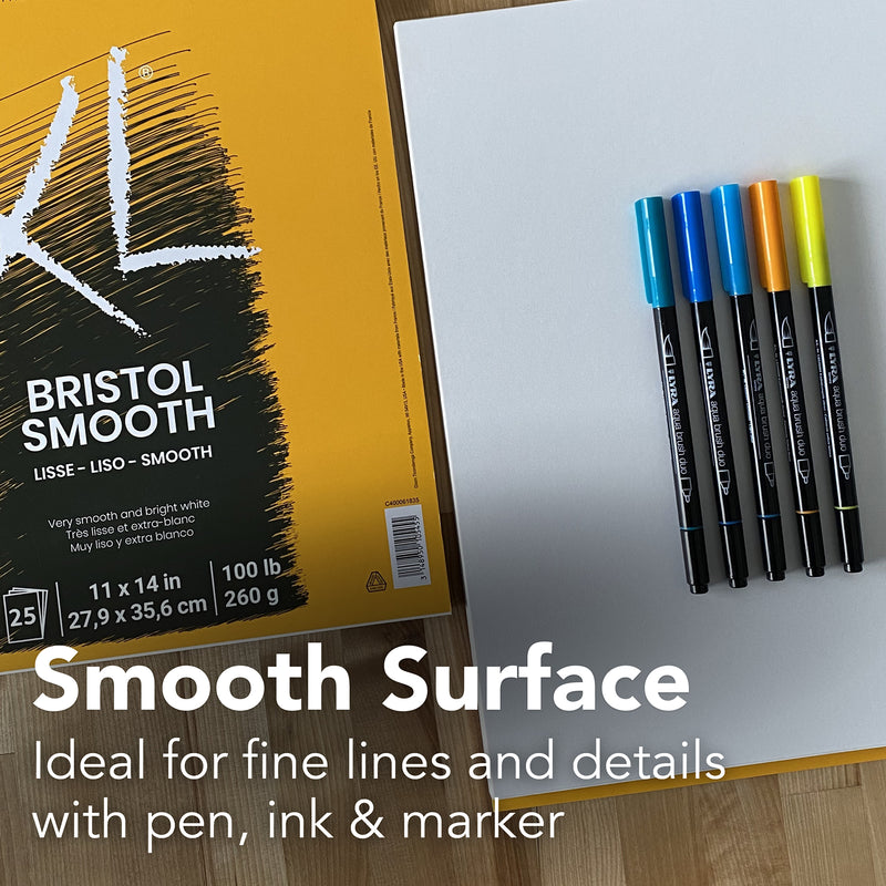 XL Series Bristol Pad, Smooth Finish, Foldover Binding, 25 Sheet, 11x14 inch, Pack of 2