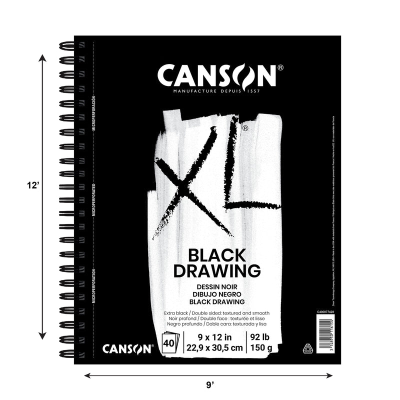 XL Series Drawing Pad, Black, Side Wire Binding, 10 Sheet, 9x12 inch, 1 Count