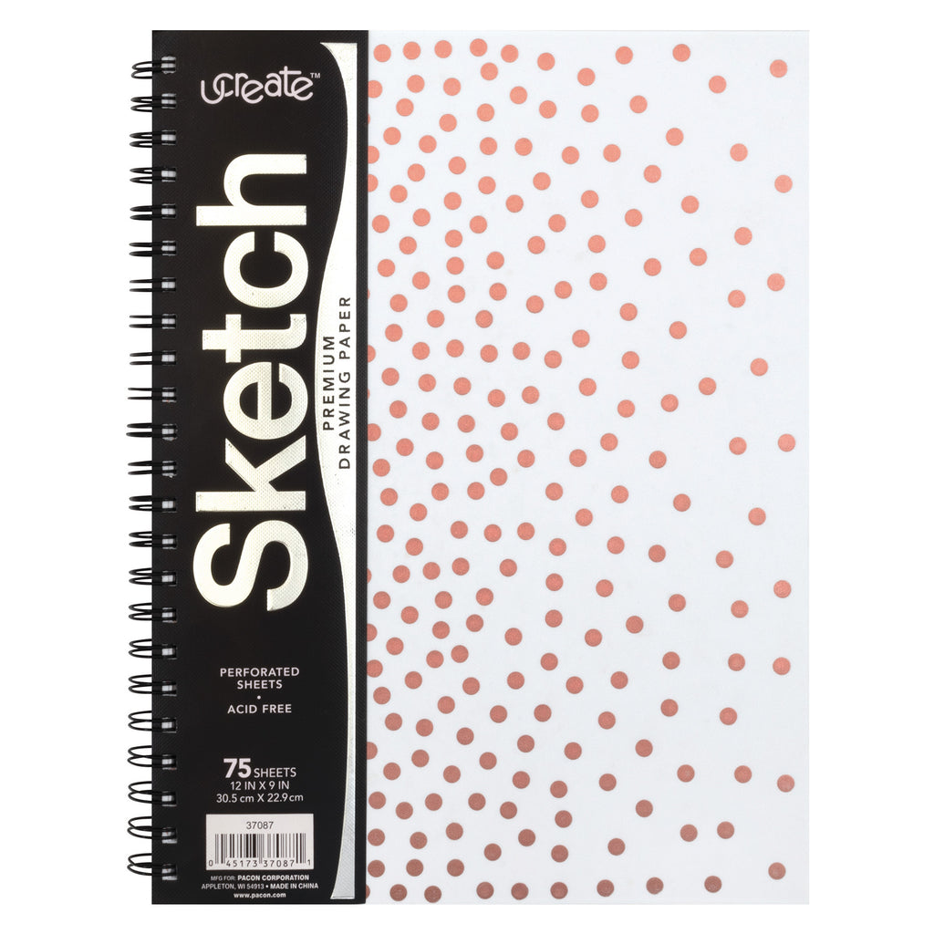 Poly Sketch Book Rose Gold Dots 9x12in Ucreate Fashion