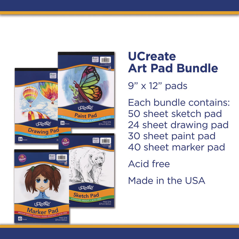 Art Pad Bundle, 9" x 12", Sketch, Drawing, Paint, Marker, Set of 4