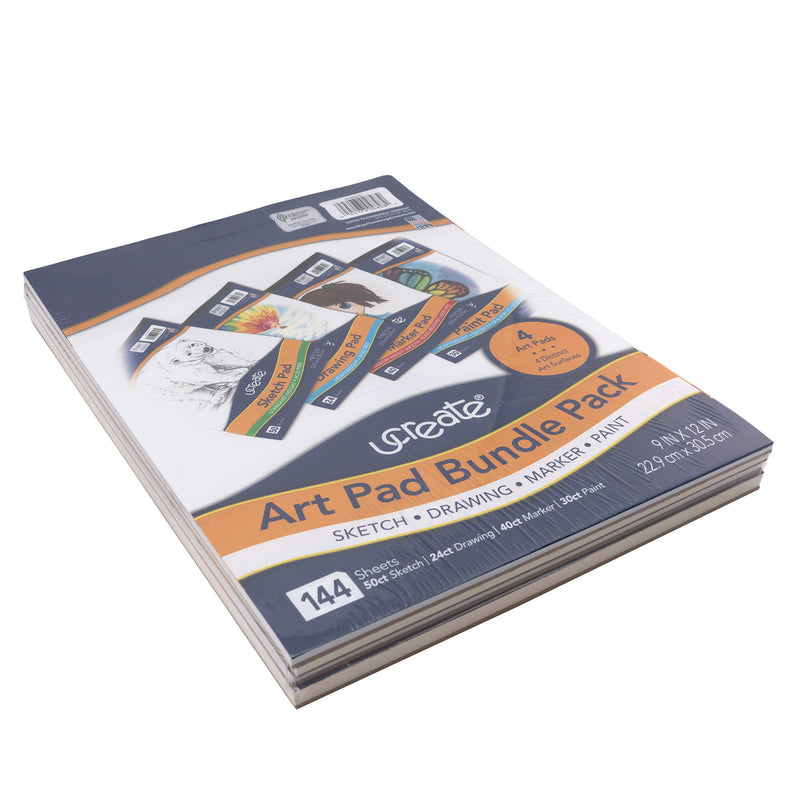Art Pad Bundle, 9" x 12", Sketch, Drawing, Paint, Marker, Set of 4
