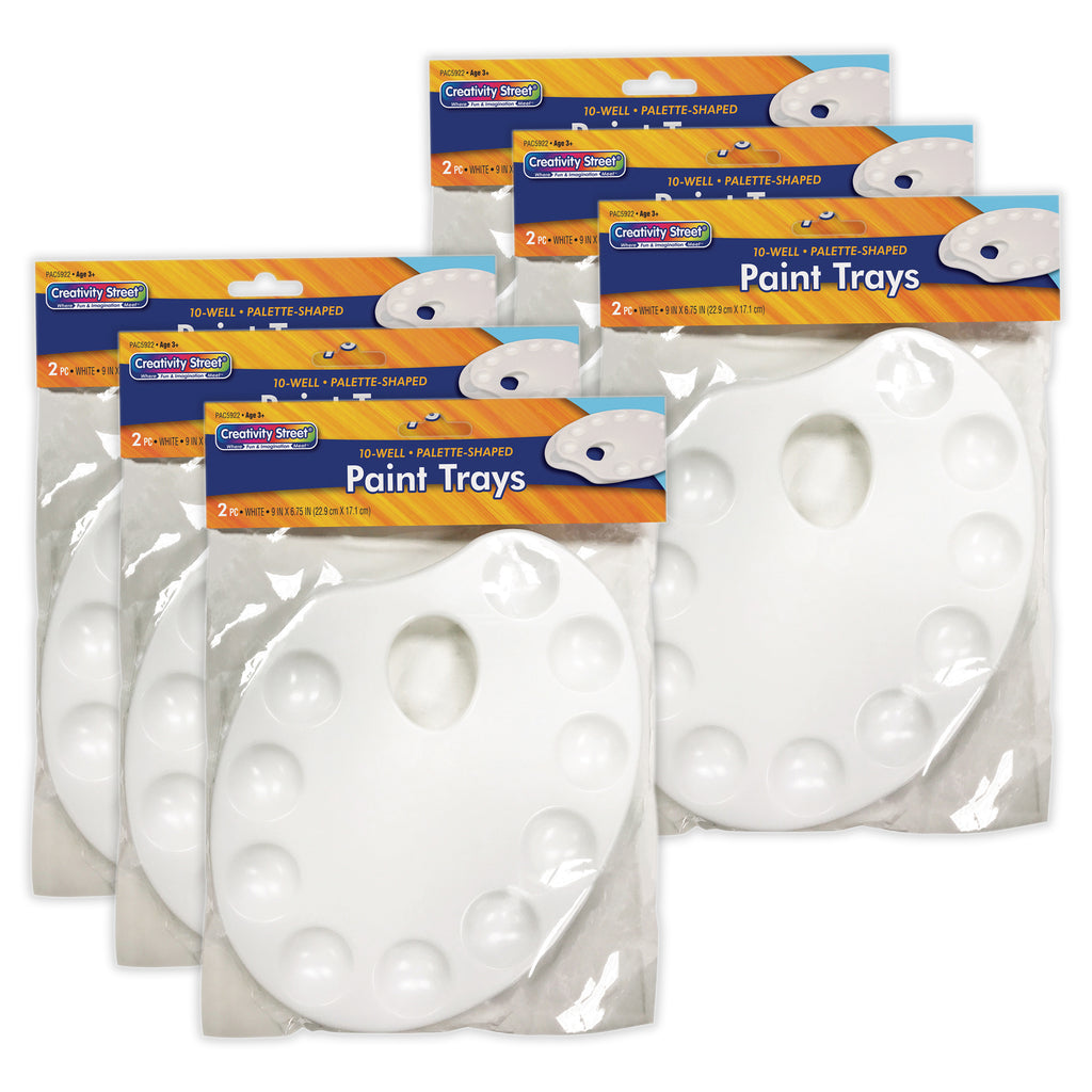 Palette-Shaped Paint Trays, White, 9" x 6.75", 2 Per Pack, 6 Packs