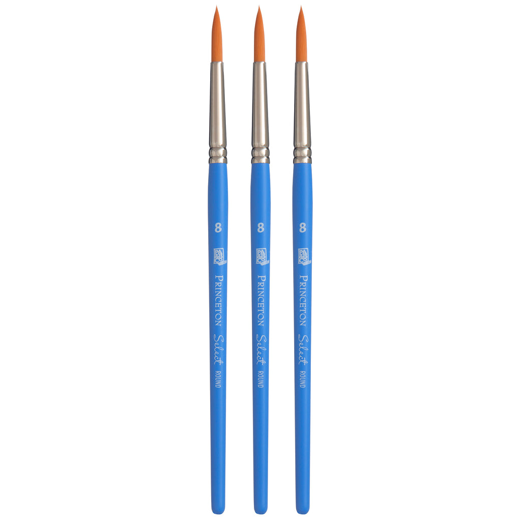 Select Artiste Round Brush, Synthetic Bristles, Short Handle Mixed Media Paintbrush, Jewel Blue, Size 8, Pack of 3