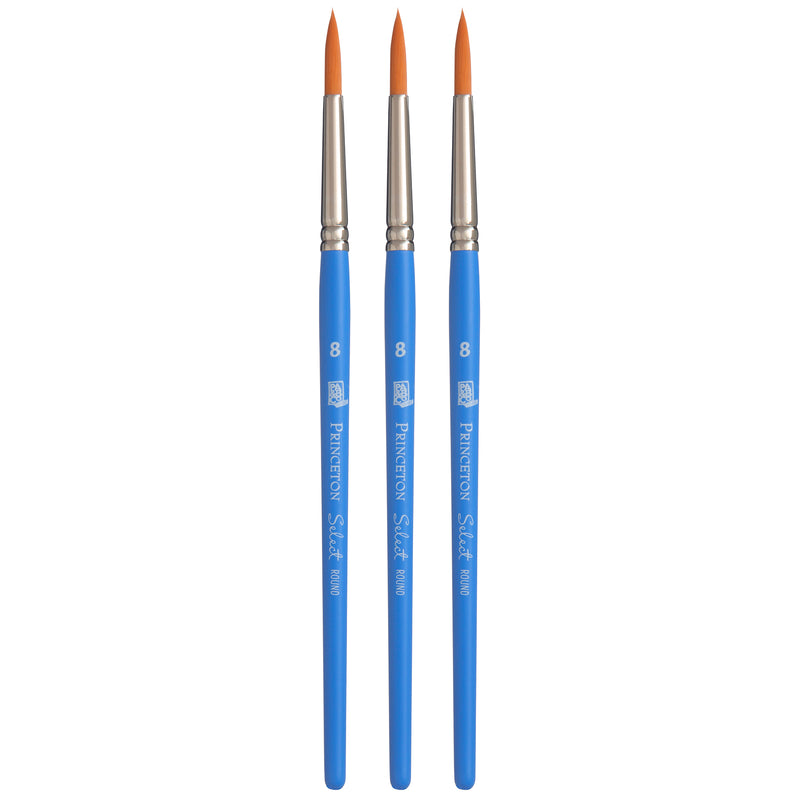 Select Artiste Round Brush, Synthetic Bristles, Short Handle Mixed Media Paintbrush, Jewel Blue, Size 8, Pack of 3