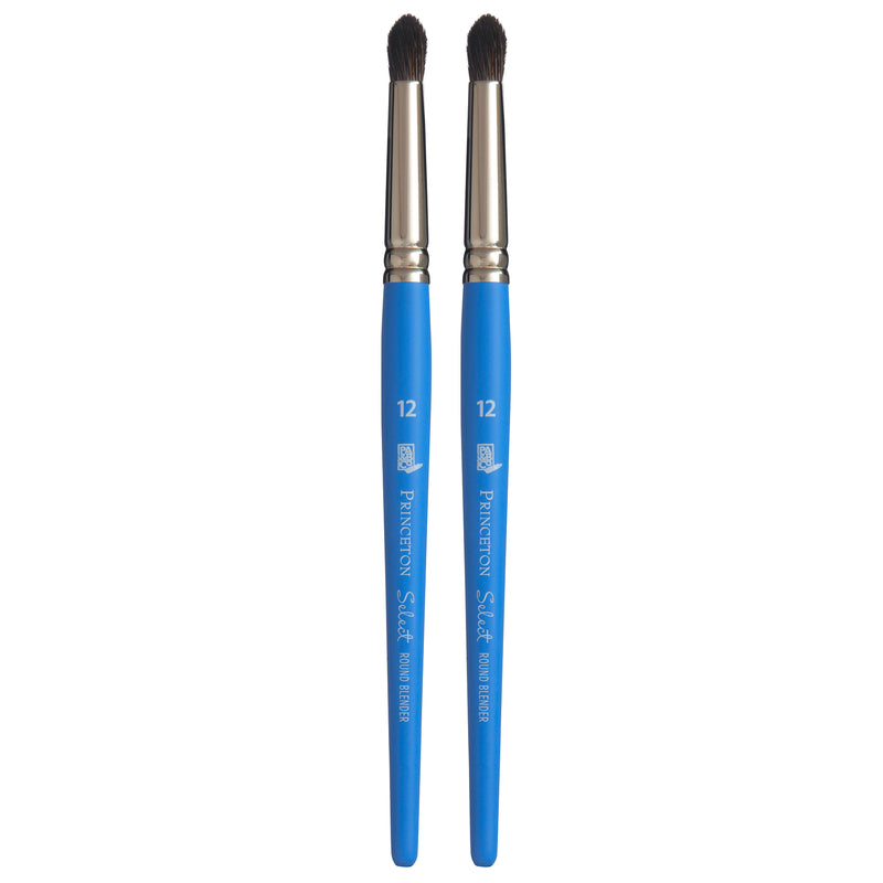 Select Artiste Round Brush, Natural Bristles, Short Handle Mixed Media Paintbrush, Jewel Blue, Size 12, Pack of 2