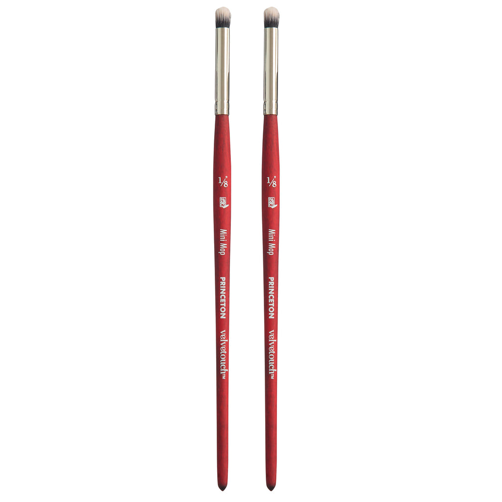 Velvetouch Mini Mop Brush, Synthetic Bristles, Short Handle Mixed Media Paintbrush, Scarlet, Size 1/8 inch, Pack of 2