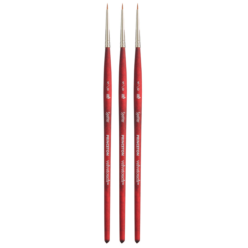 Velvetouch Spotter Brush, Synthetic Bristles, Short Handle Mixed Media Paintbrush, Scarlet, Size 5/0, Pack of 3