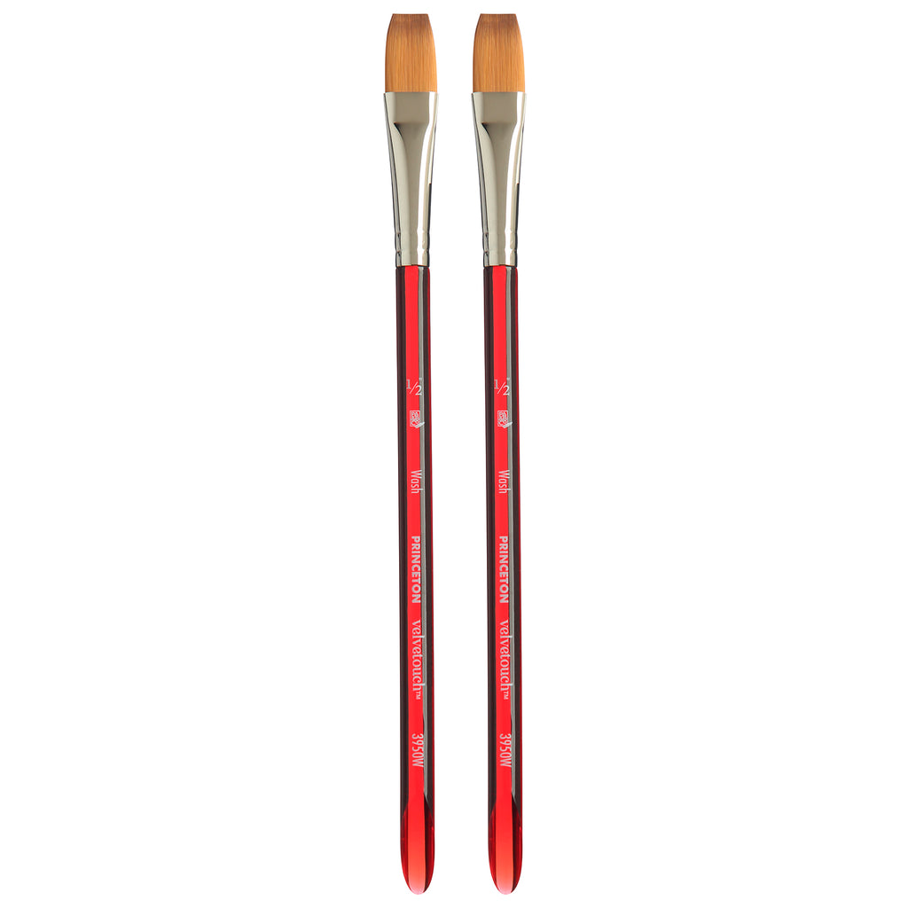 Velvetouch Wash Brush, Synthetic Bristles, Short Handle Mixed Media Paintbrush, Scarlet, Size 1/2 inch, Pack of 2