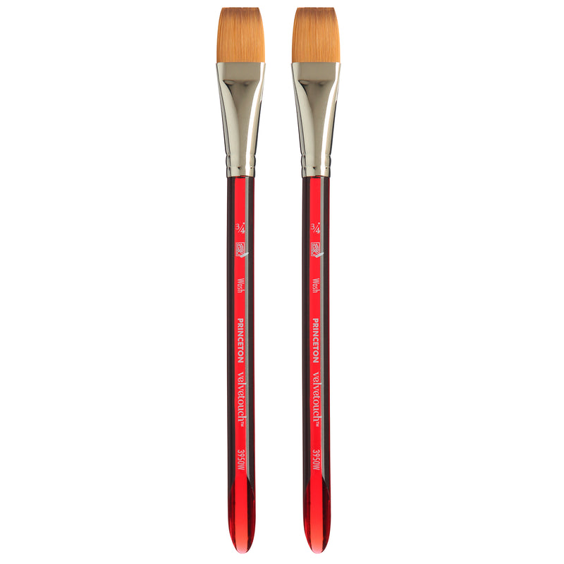 Velvetouch Wash Brush, Synthetic Bristles, Short Handle Mixed Media Paintbrush, Scarlet, Size 3/4 inch, Pack of 2
