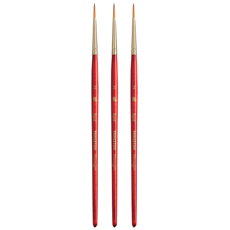 Heritage Round Brush, Synthetic Bristles, Short Handle Watercolor Paintbrush, Scarlet, Size 2, Pack of 3