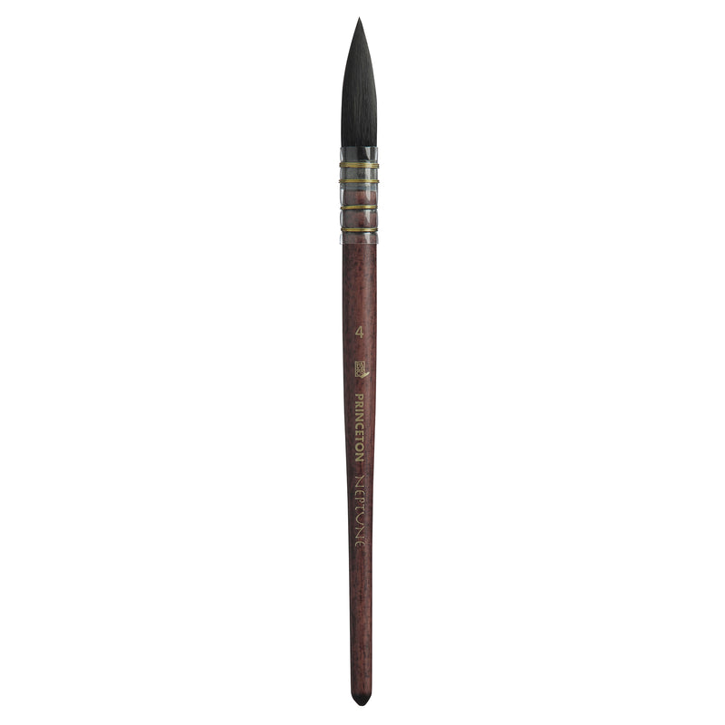 Neptune Quill Brush, Synthetic Bristles, Short Handle Watercolor Paintbrush, Dark Wood, Size 4, 1 Count