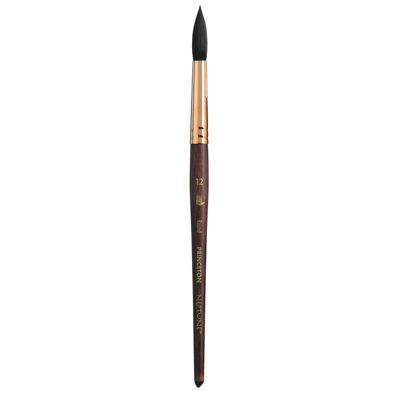 Neptune Round Brush, Synthetic Bristles, Short Handle Watercolor Paintbrush, Dark Wood, Size 12, 1 Count