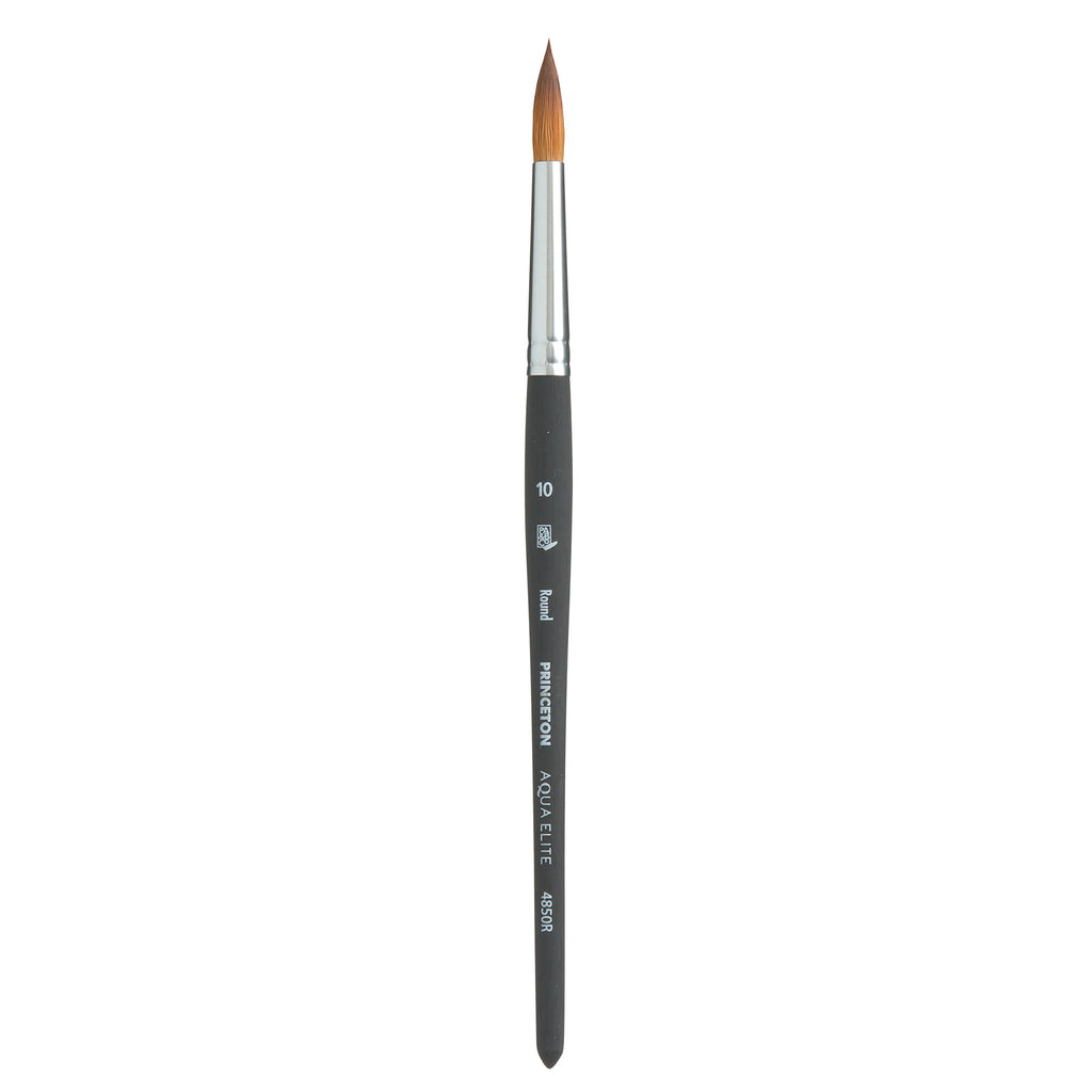 Aqua Elite Round Brush, Synthetic Bristles, Short Handle Watercolor Paintbrush, Matte Black, Size 10, 1 Count