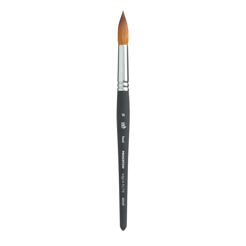 Aqua Elite Round Brush, Synthetic Bristles, Short Handle Watercolor Paintbrush, Matte Black, Size 16, 1 Count