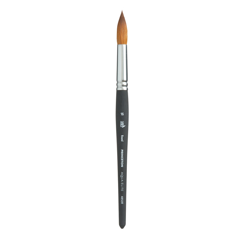 Aqua Elite Round Brush, Synthetic Bristles, Short Handle Watercolor Paintbrush, Matte Black, Size 16, 1 Count