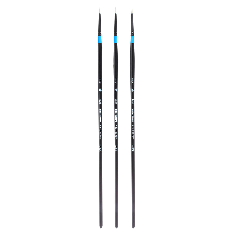 Aspen Round Brush, Synthetic Bristles, Long Handle Acrylic & Oil Paintbrush, Black, Size 2/0, Pack of 3