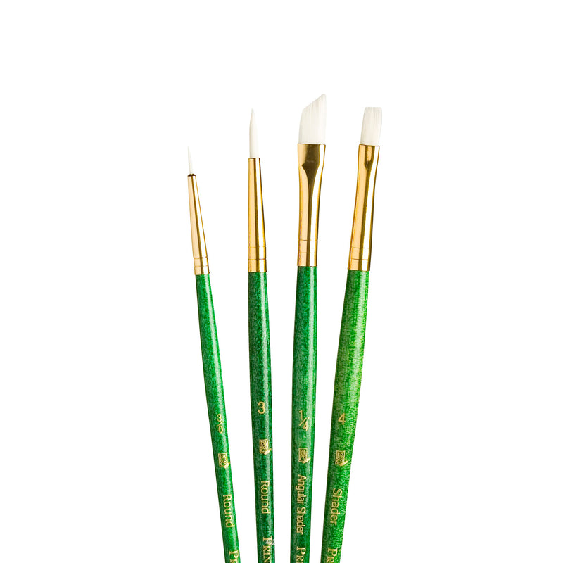 Realvalue Brush Set 4ct Grn White Taklon Bristles