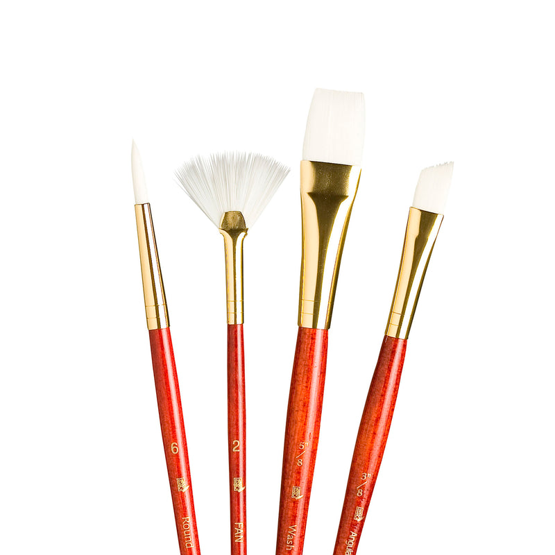 Realvalue Brush 4ct Red Fan White Taklon Bristles
