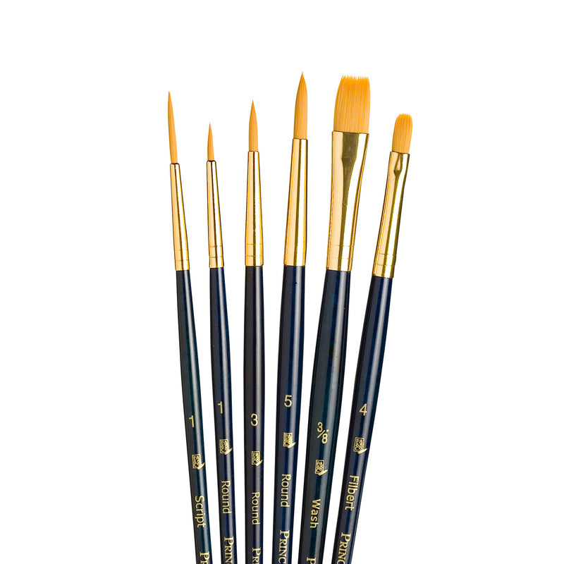 Realvalue Brush Set 6ct Dk Blue Gold Taklon Bristles