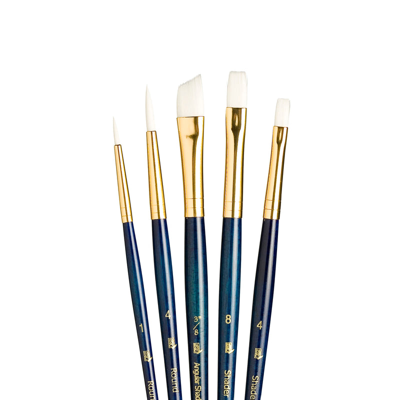 Realvalue Brush Set 5ct Dk Blue Wht Taklon Bristles